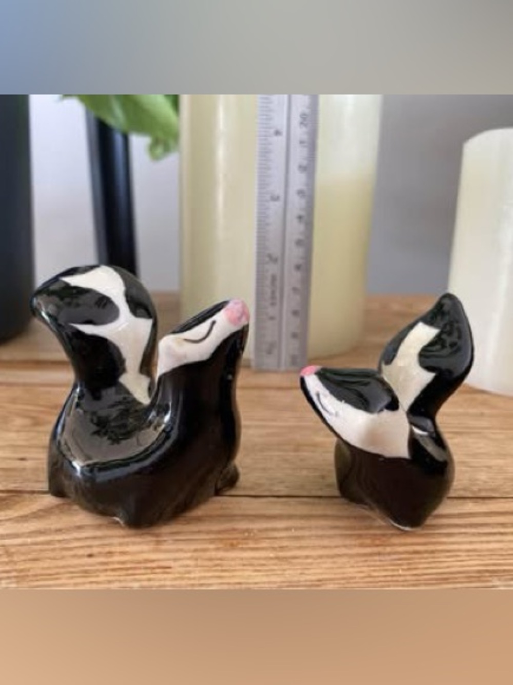 Vintage Ceramic Skunks Salt and Pepper Shakers Set